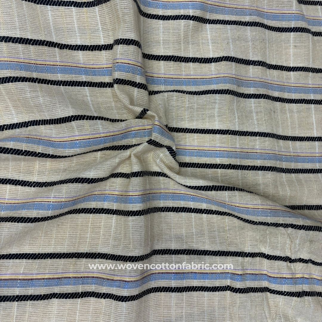 Fine Streaks White Cotton Jacquard Fabric ,A4 Swatch