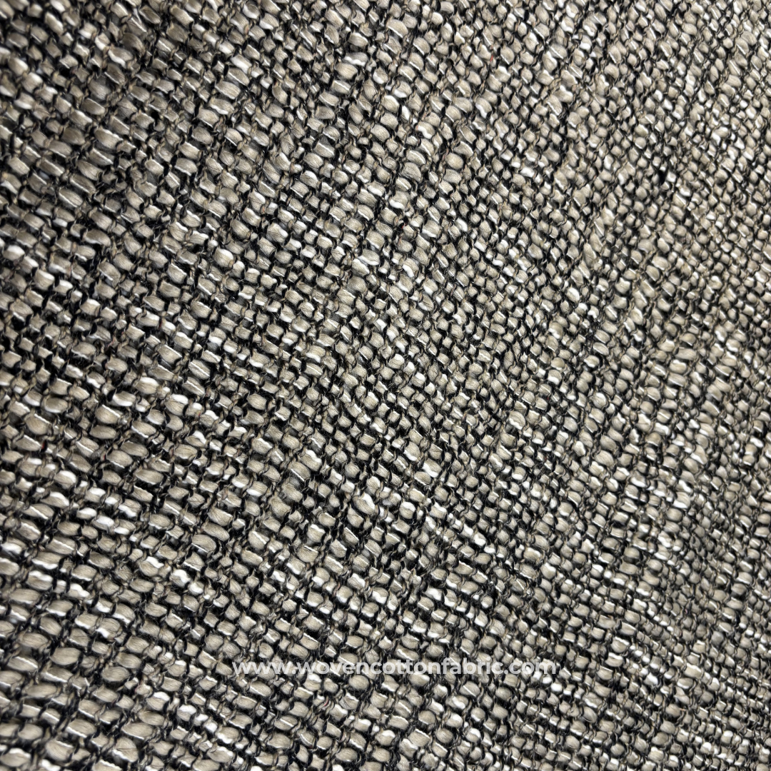 Earthy Khaki and Charcoal Chunky Tweed Bouclé Cotton Handloom Fabric, Per Meter