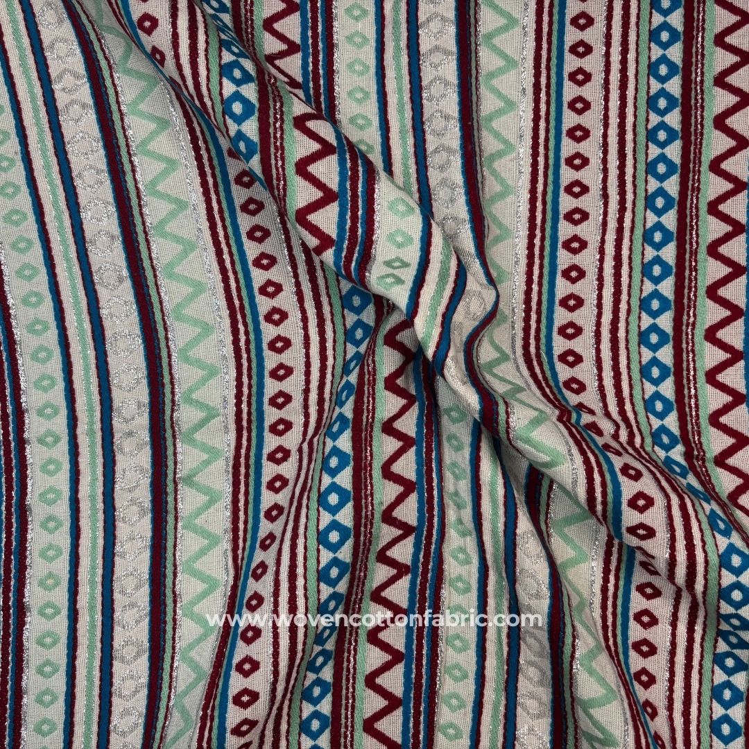 Golden Flair Weave Pattern Maroon Jacquard Fabric, Per Meter