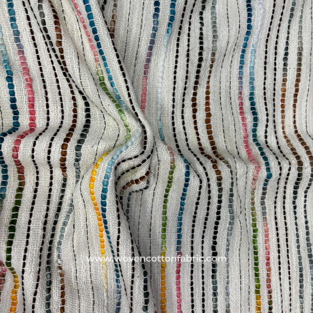 Elevate Weave White Cotton Jacquard Fabric, A4 Swatch