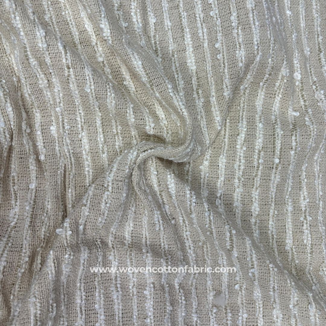 Aling Loom Beige Cotton Jacquard Fabric, A4 Swatch