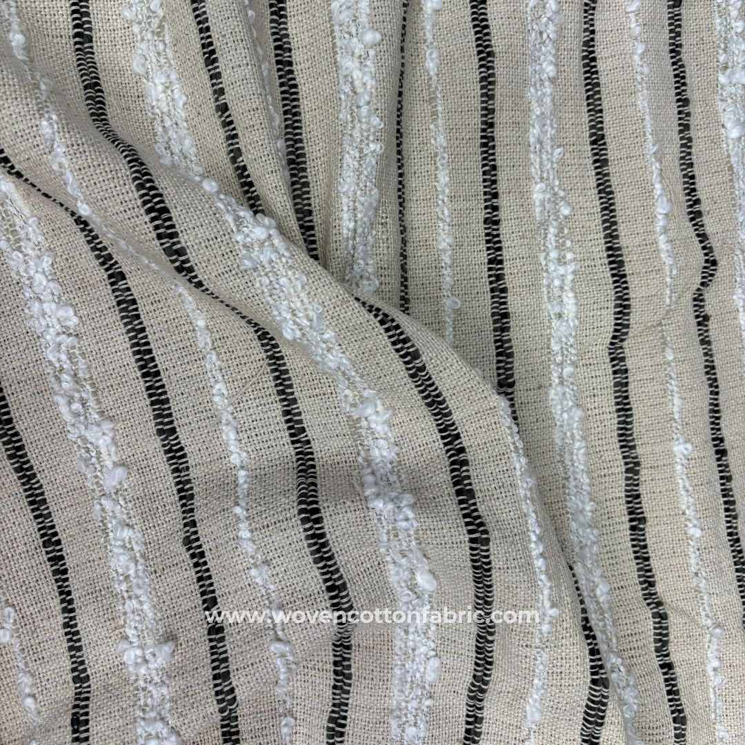Upright Stripes Beige Cotton Jacquard Fabric, A4 Swatch