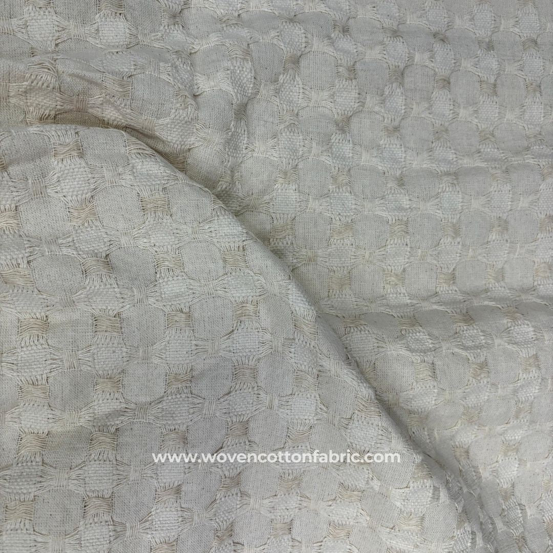 FrayGrid White Cotton Jacquard Fabric, A4 Swatch