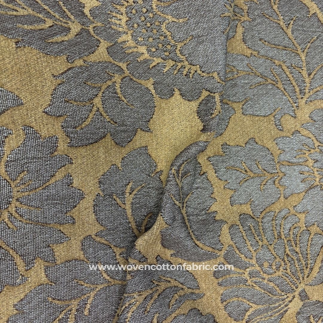 Floreon Khaki Cotton Jacquard Designer Fabric A4 Swatch
