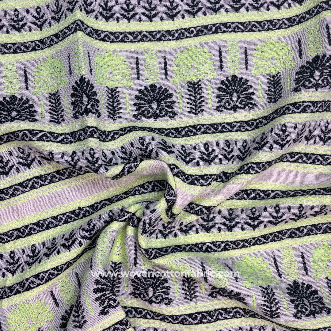 Meadow Imprint Neon Cotton Jacquard Fabric, Per Meter