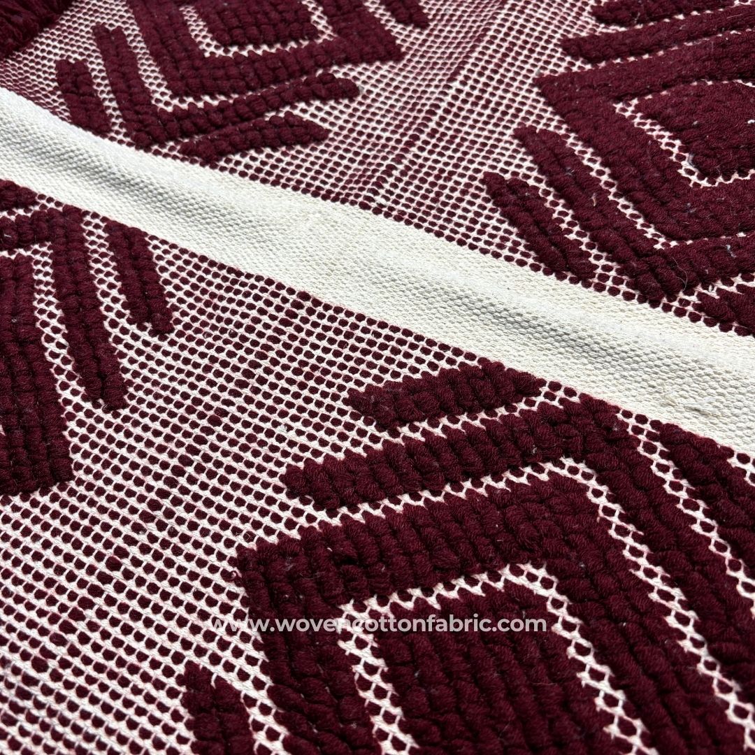 Tufted Terrain Maroon Cotton Jacquard Fabric, A4 Swatch