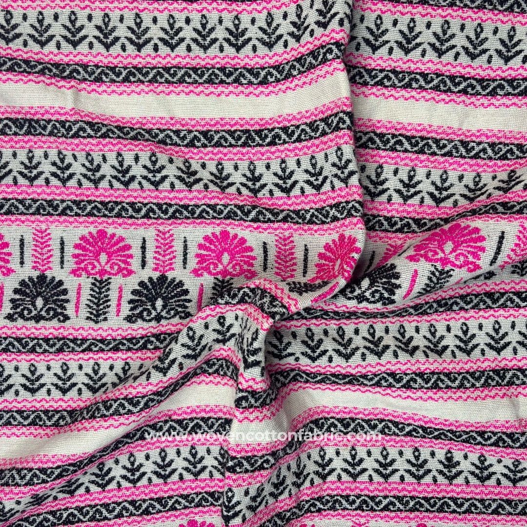 Meadow Imprint Pink Cotton Jacquard Fabric, Per Meter
