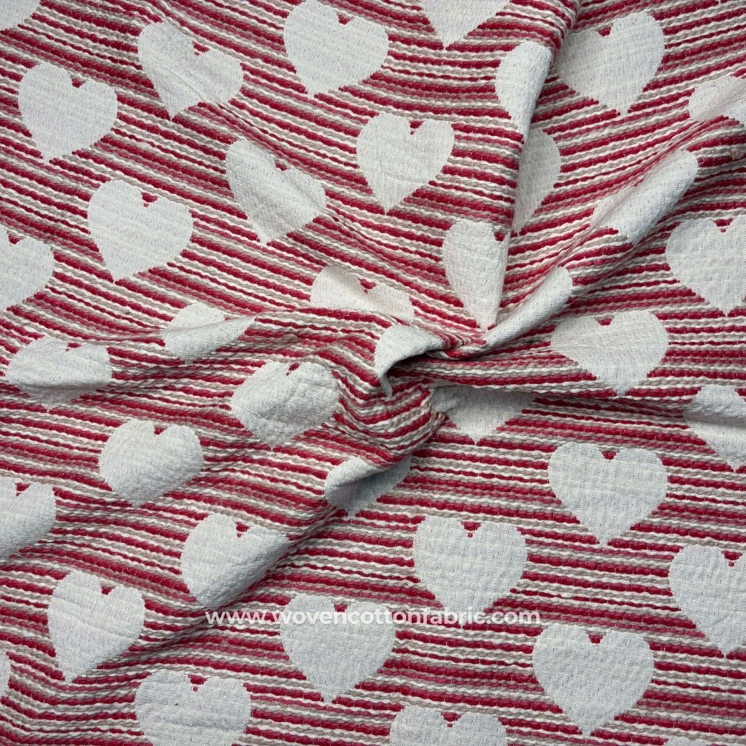 Amour Essence Red Cotton Jacquard Fabric ,A4 Swatch