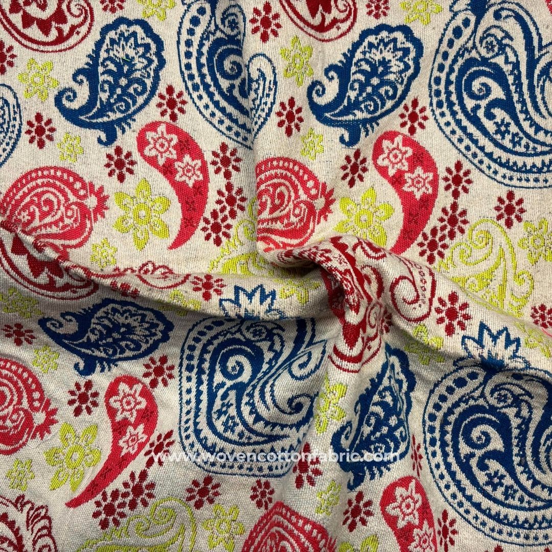 Sunset Nomad Yellow Cotton Jacquard Fabric, A4 Swatch