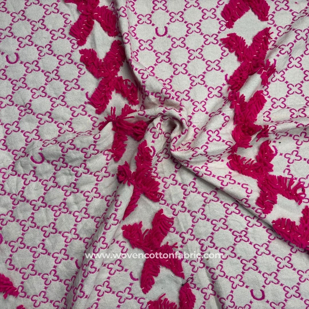 Crosscross Charm Pink Cotton Jacquard Fabric ,A4 Swatch