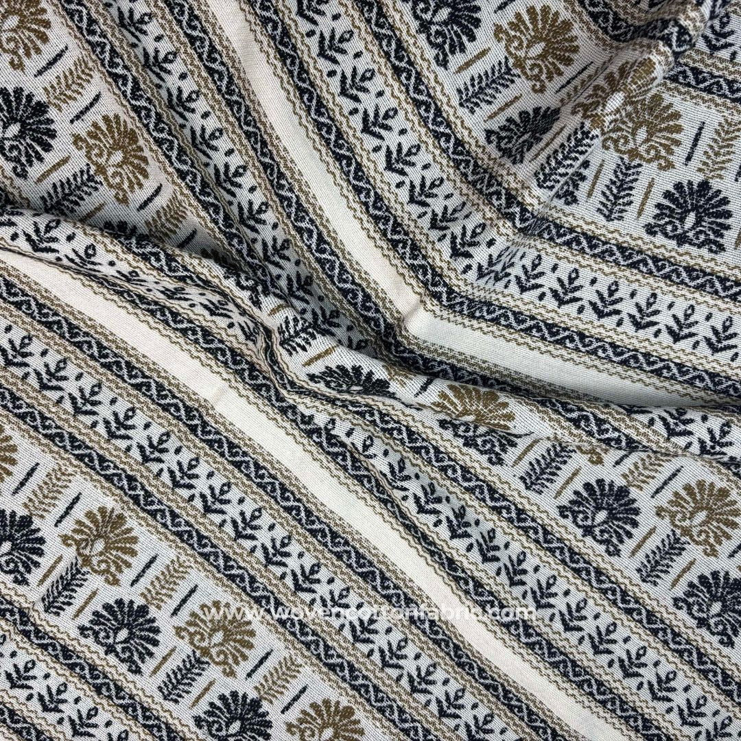Meadow Imprint Black Cotton Jacquard Fabric, Per Meter