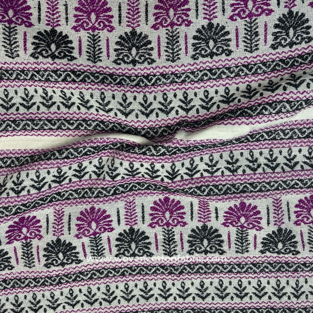 Meadow Imprint Purple Cotton Jacquard Fabric, Per Meter