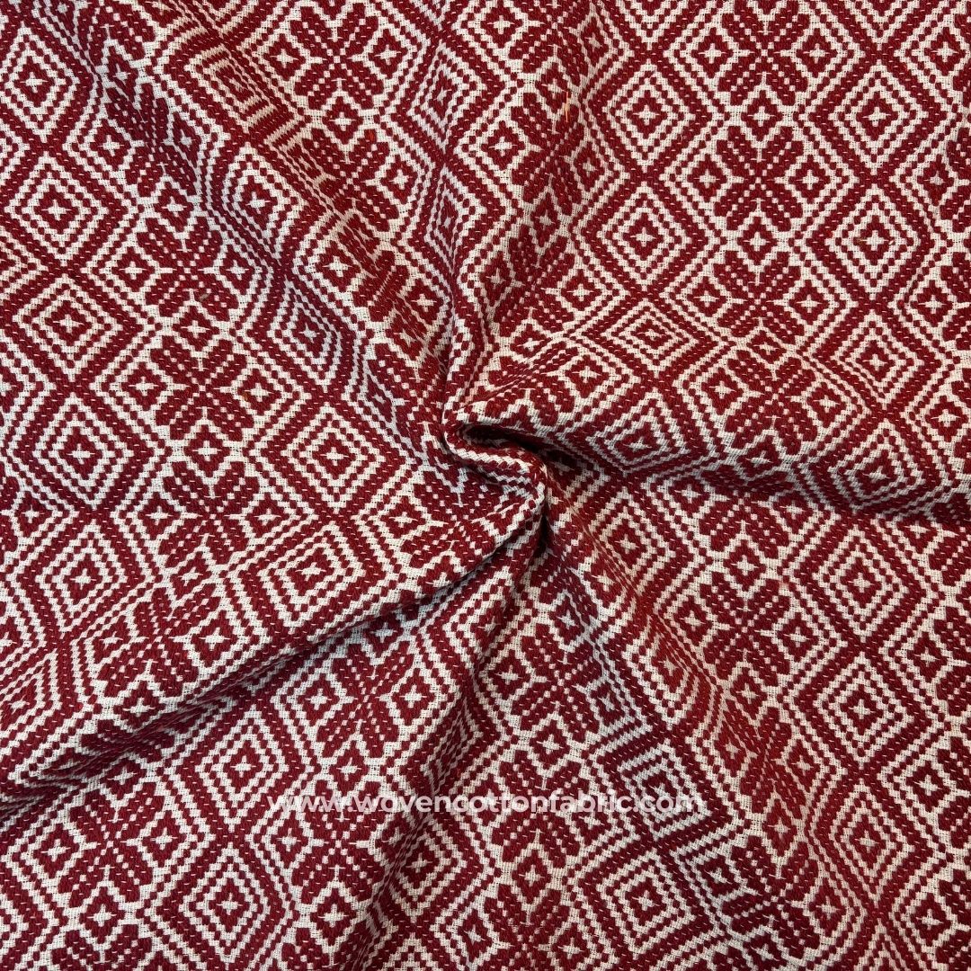 Mystic Mess Wine Red Cotton Jacquard Fabric, A4 Swatch