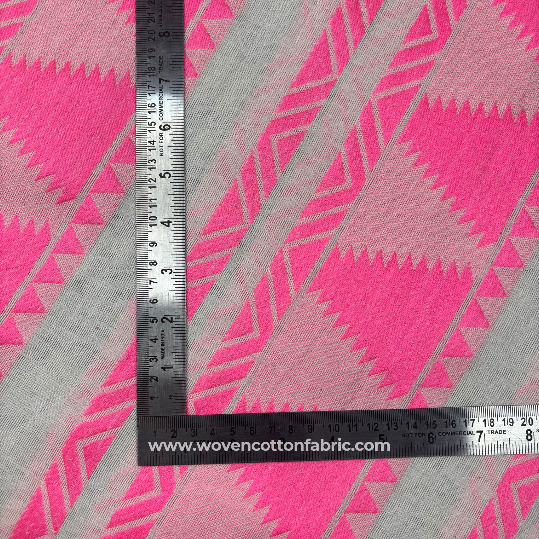 Hot Pink Ikat Diamond Weave Cotton Jacquard Fabric, Per Meter