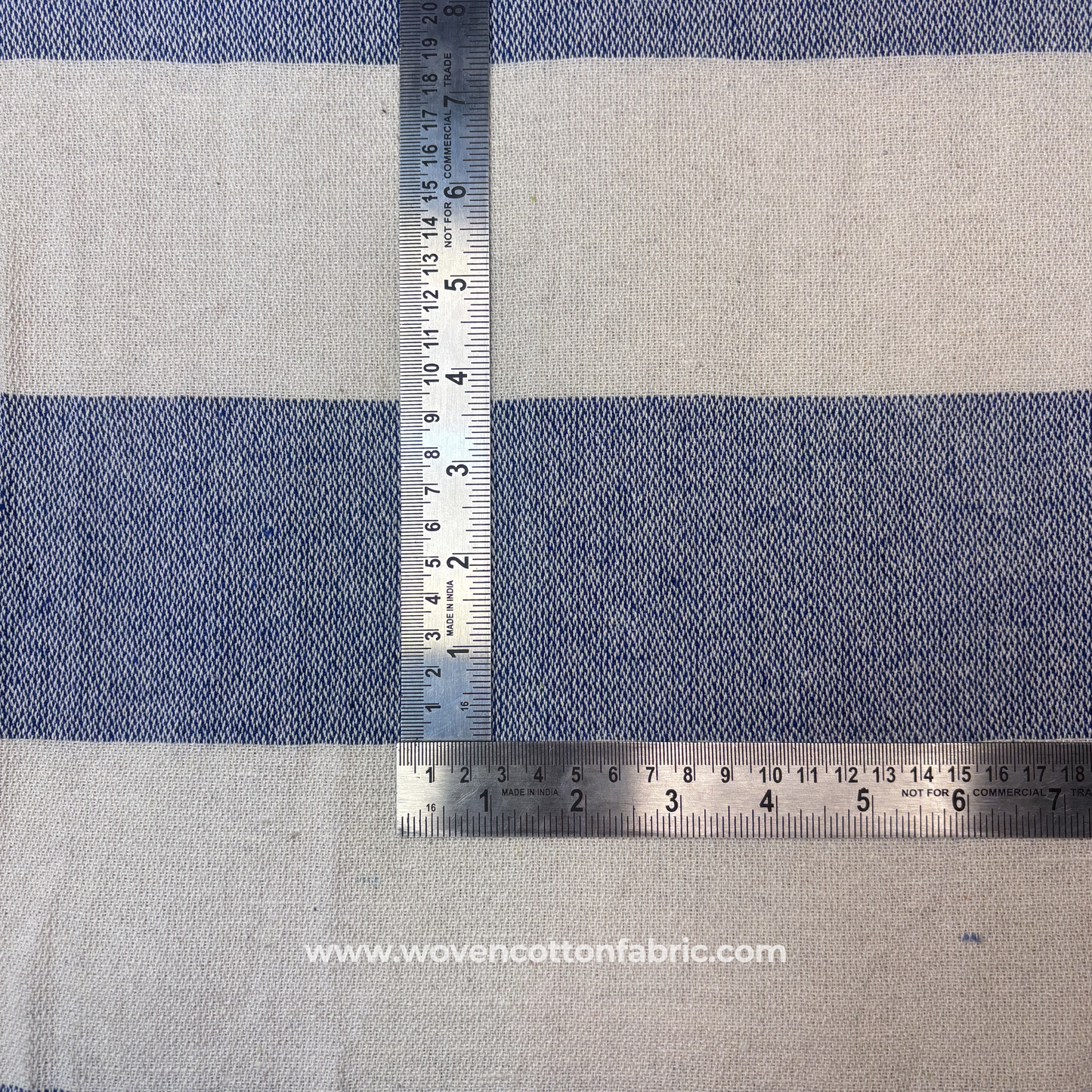 Indigo Blue Ticking Stripe Woven Handloom Cotton, Jacquard Fabric, Per Meter
