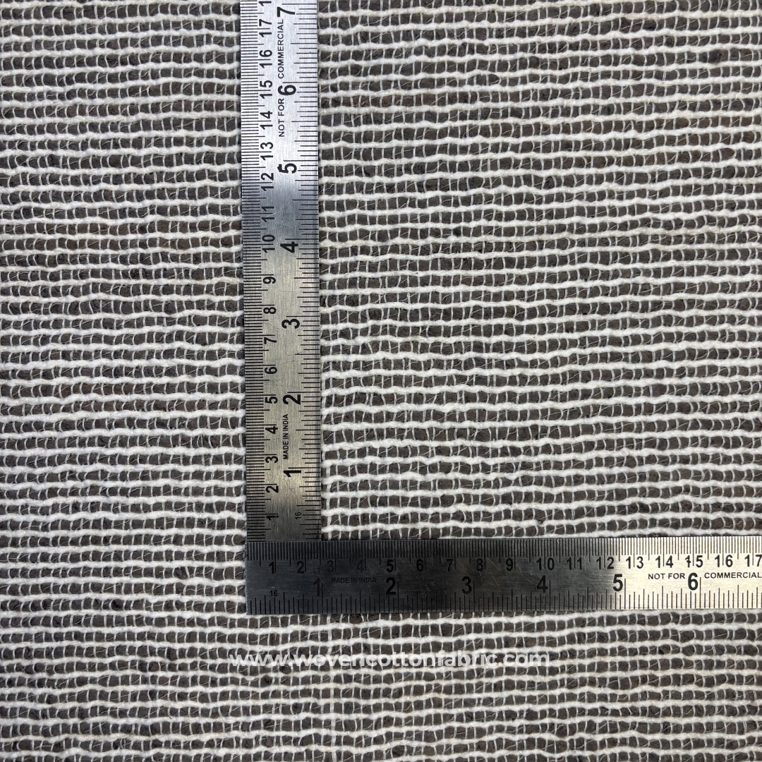 Coffee Brown and White Self-Grid Textured Slub Cotton Handloom Fabric Per Meter