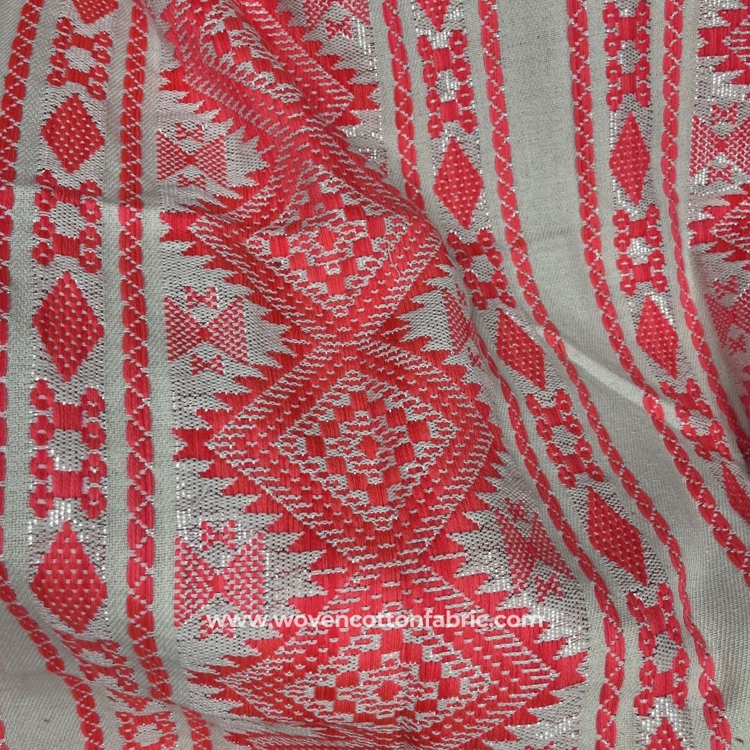 Iranian Designers Red Cotton Jacquard Fabric , Per Meter