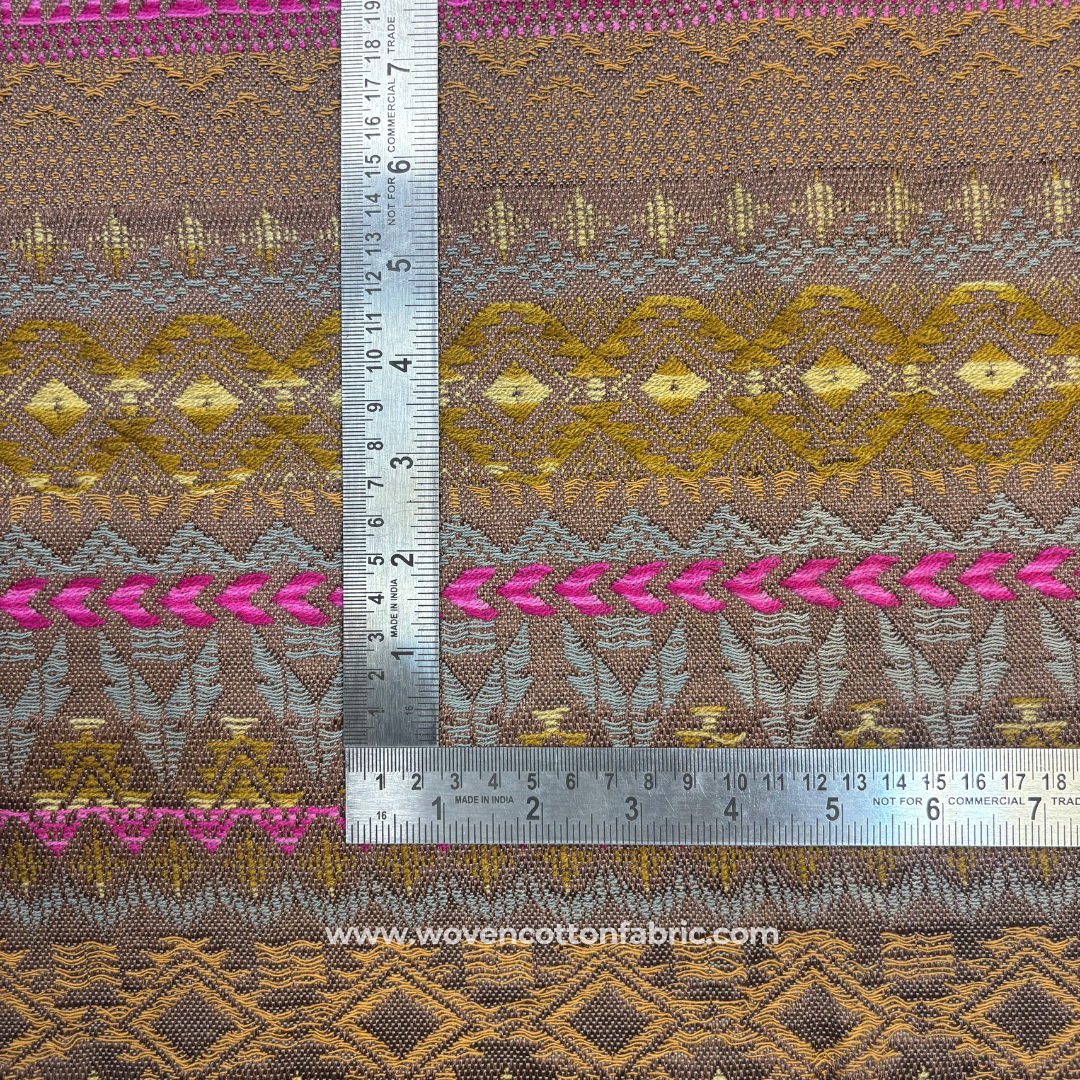 Taupe Grey and Magenta Geometric Tribal Aztec Jacquard Cotton Handloom Fabric Per Meter