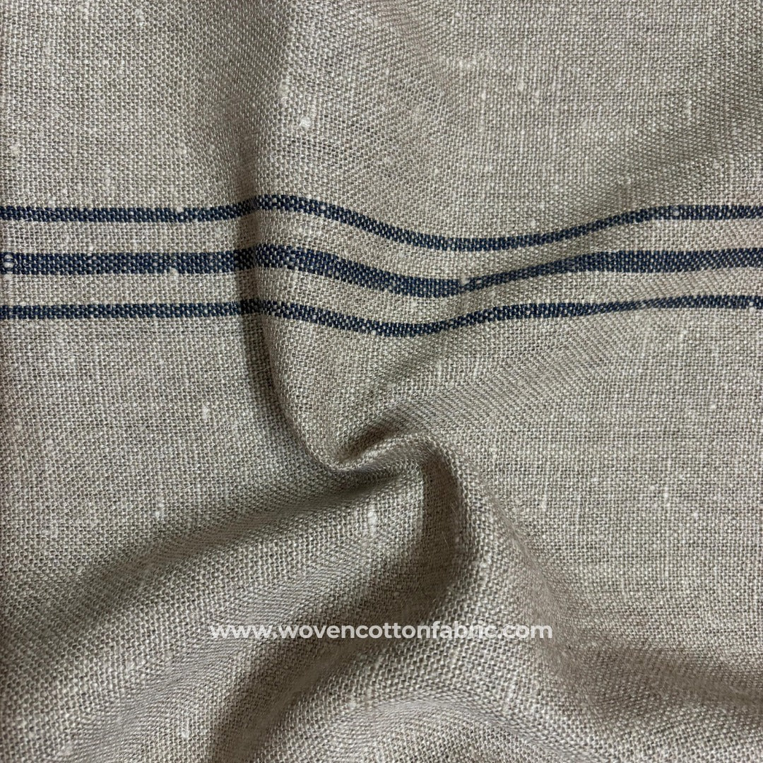 Linen Ticking Stripe White Cotton Jacquard Fabric, A4 Swatch