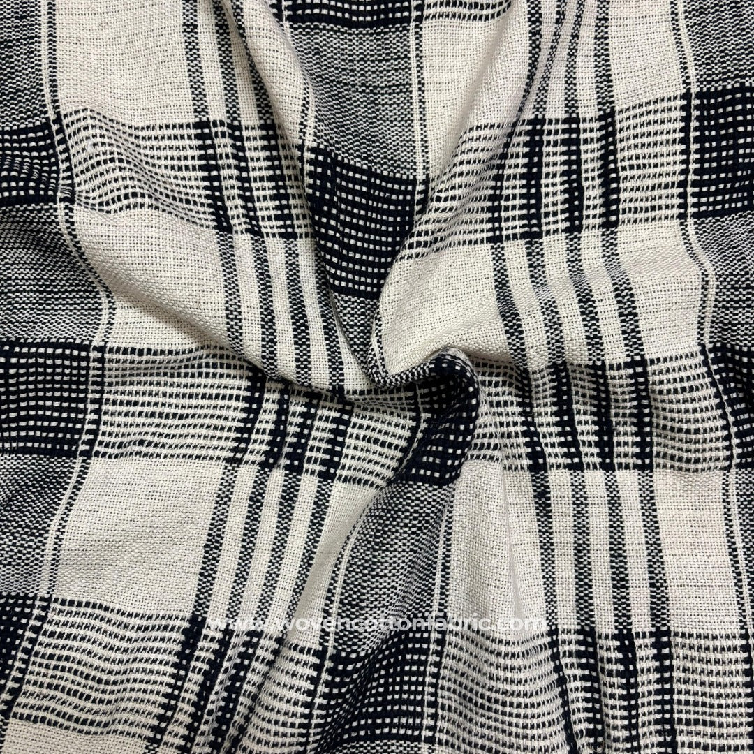 Linen Checkerframe Black Cotton Jacquard Fabric,A4 Swatch