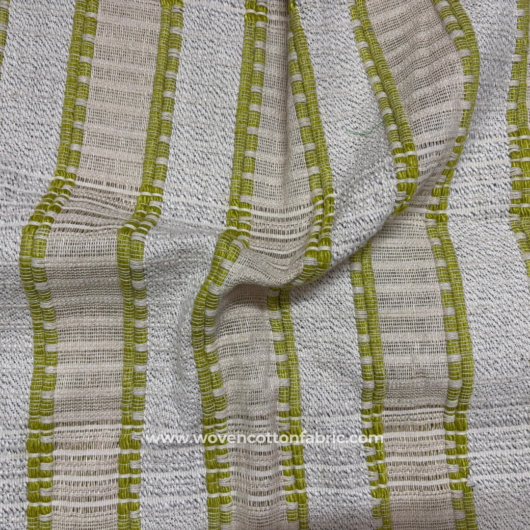 Linen Minimal Stride Green Cotton Jacquard Fabric, A4 Swatch