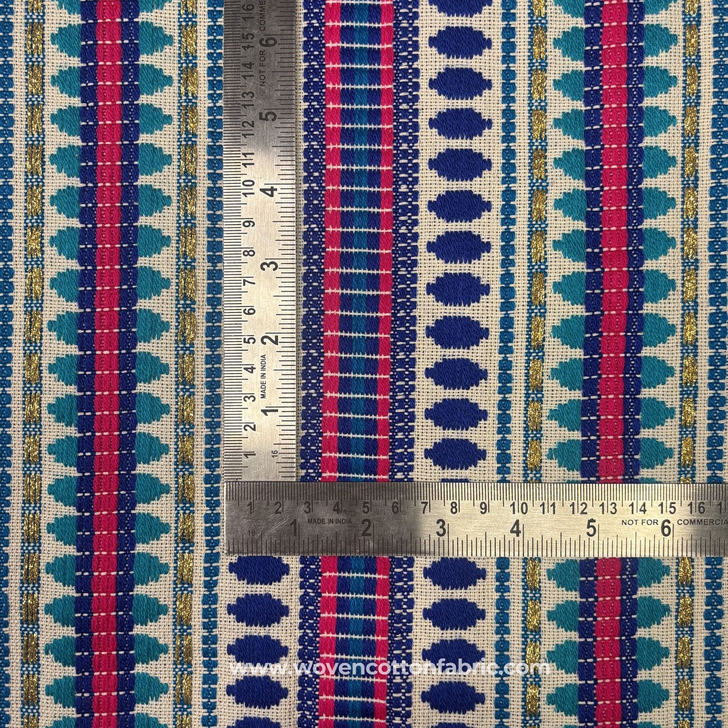Azure Mosaic Handloom Cotton Fabric, Per Meter