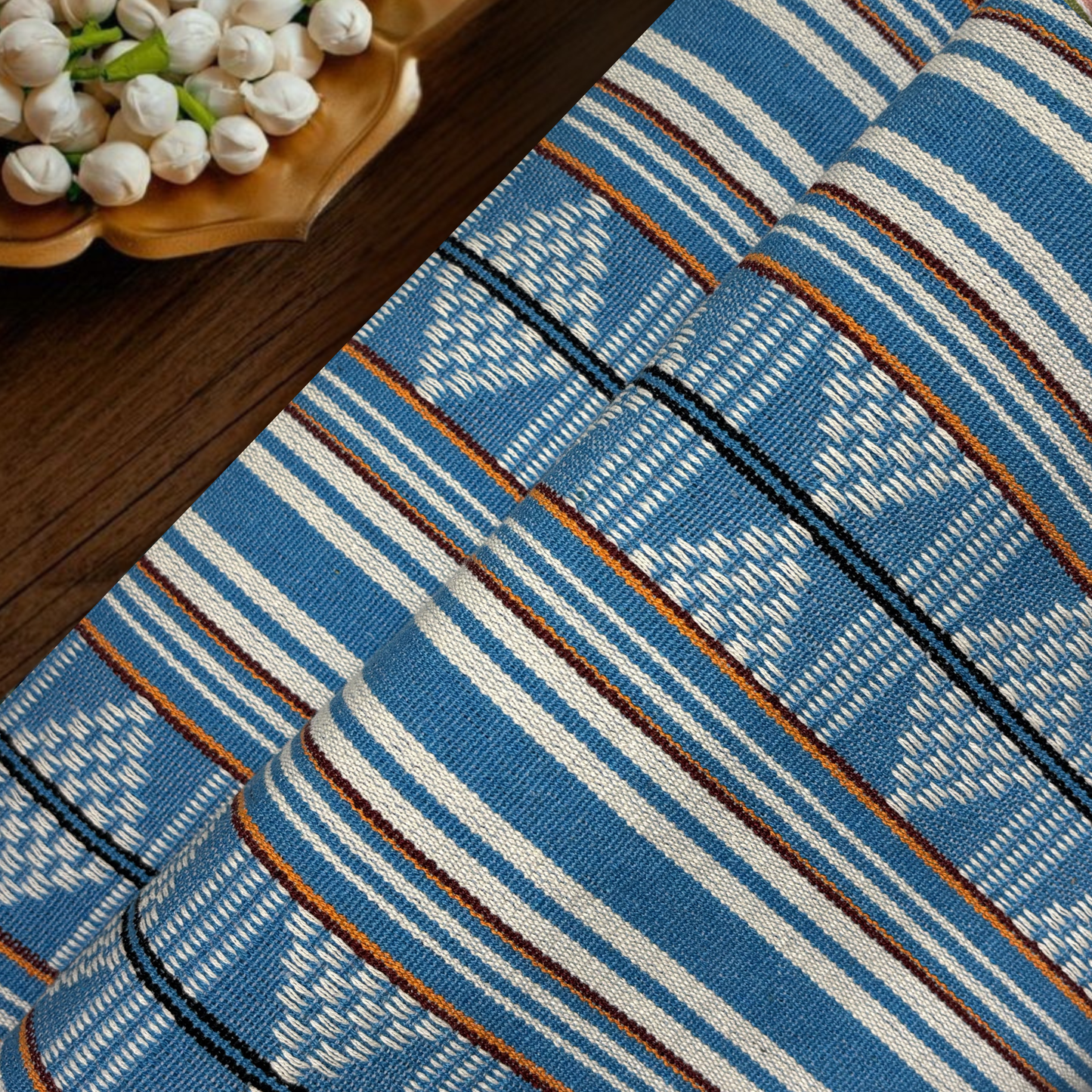Sky Blue Geometric Weaver Fabric, Per Meter