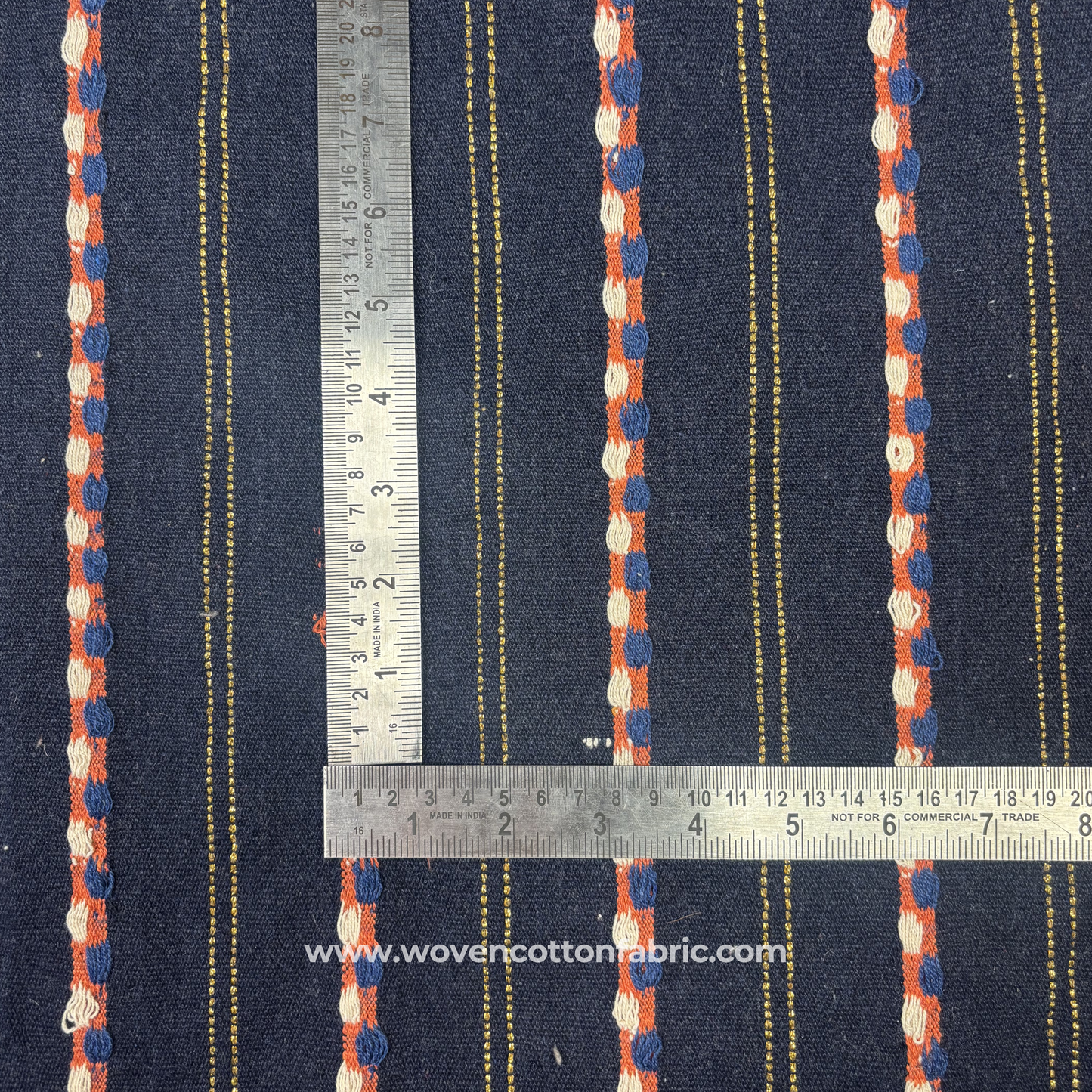 Midnight Gilded Pinstripe Tufted Cotton Fabric, Per Meter