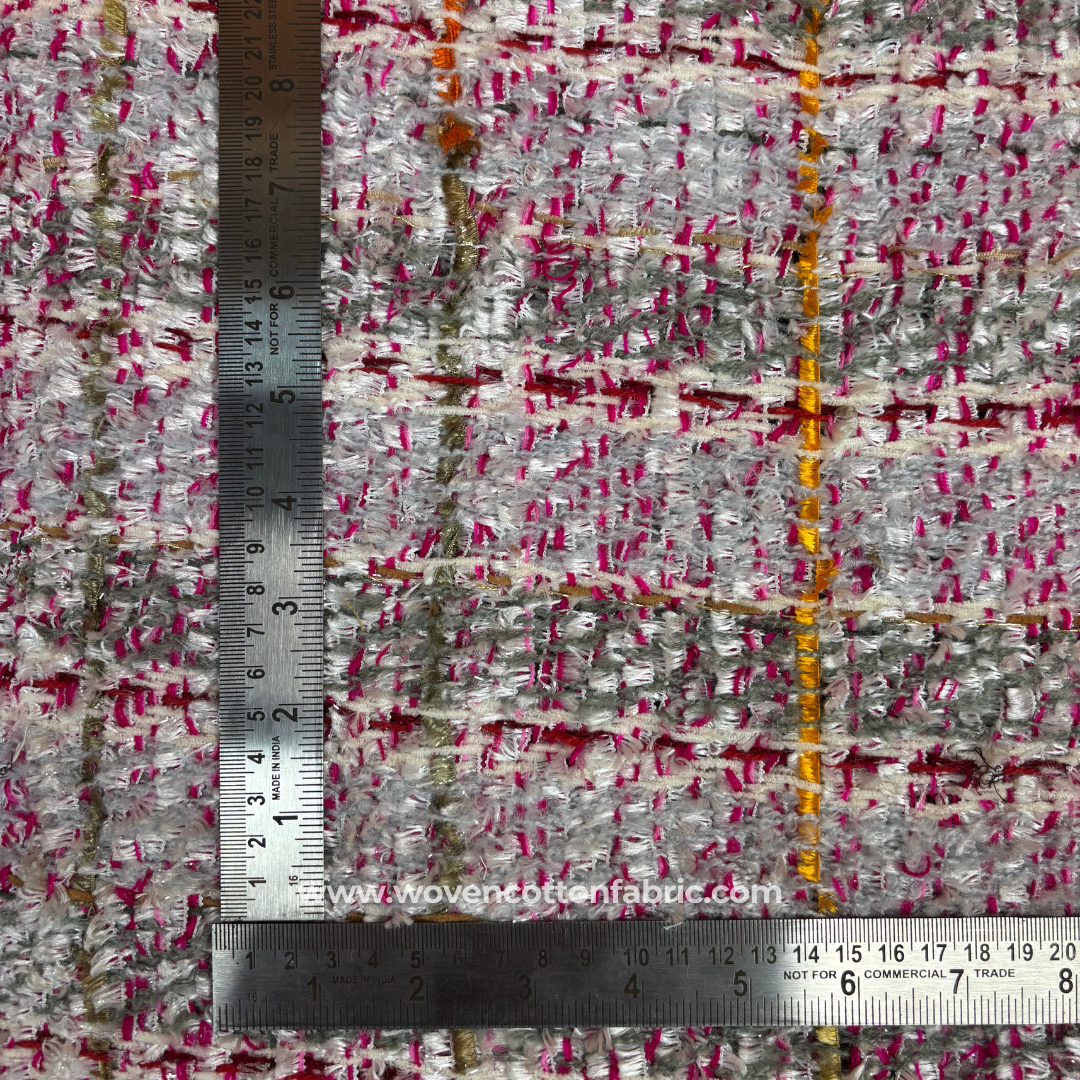 Blush Tinsel Grid Cotton Jacquard Fabric, Per Meter