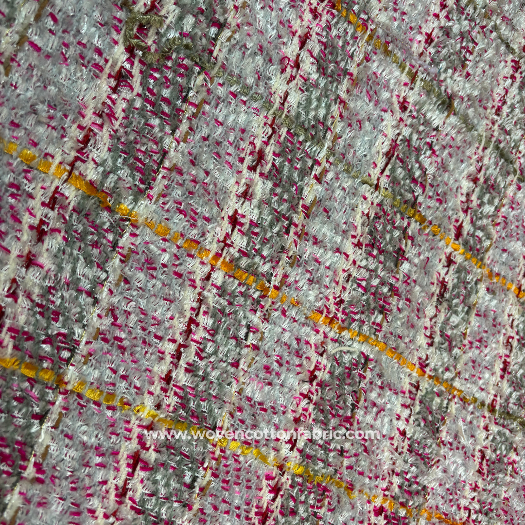 Blush Tinsel Grid Cotton Jacquard Fabric, Per Meter