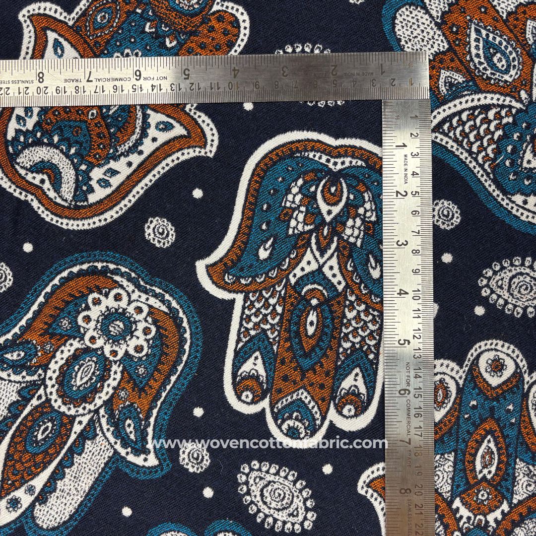 Mystic Hamsa Cotton Jacquard Fabric, Per Meter