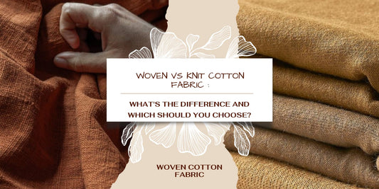 Close-up comparison of woven and cotton knit fabric textures, featuring pink and organic cotton knit fabric swatches from Woven Cotton Fabric.