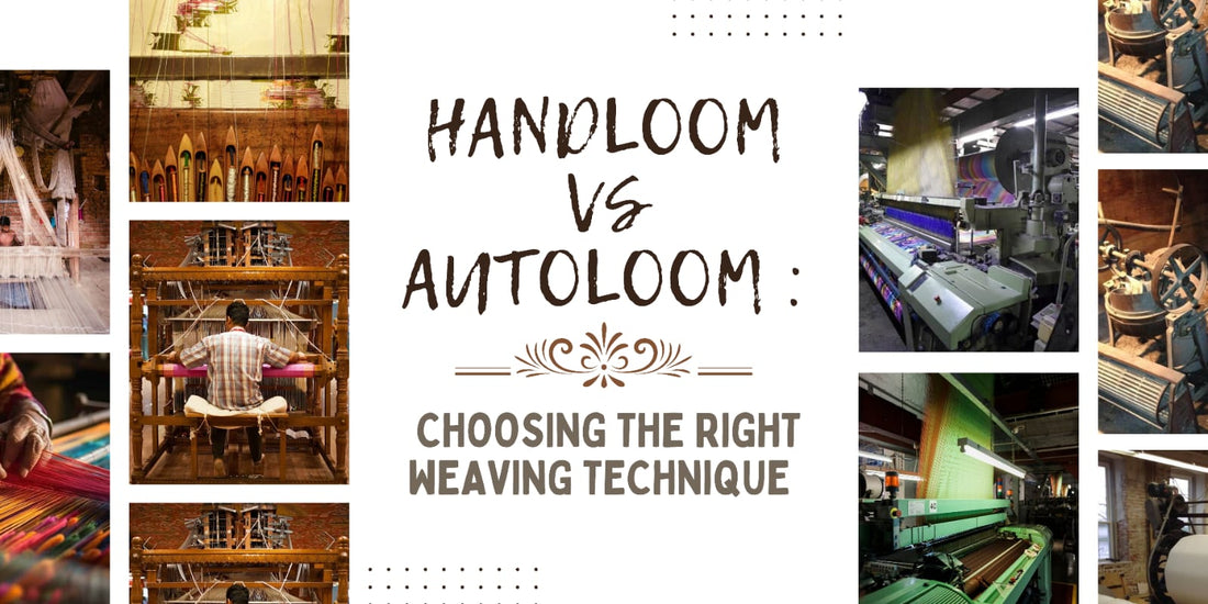 Image showing handloom weaver working on traditional cotton saree; handcrafted chettinad handloom sarees in vibrant colors; autoloom fabric rolls for bulk textile production.