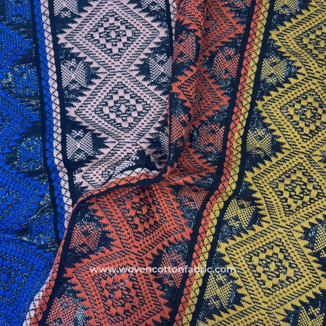 Iranian Designers Multi Colour Cotton Jacquard Fabric , Per Meter