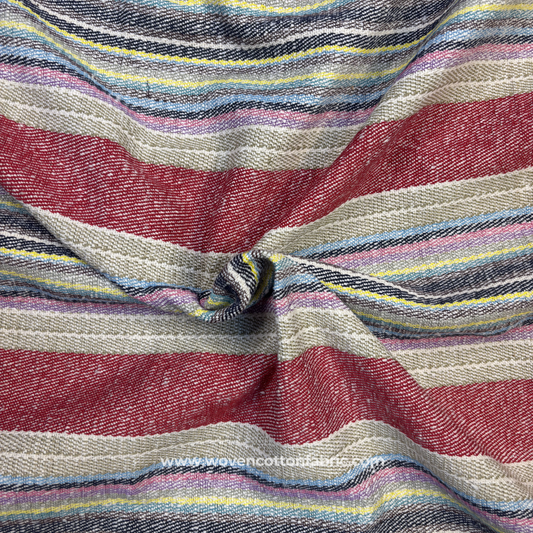 Multi-Color Striped Textured Cotton Handloom Fabric Per Meter