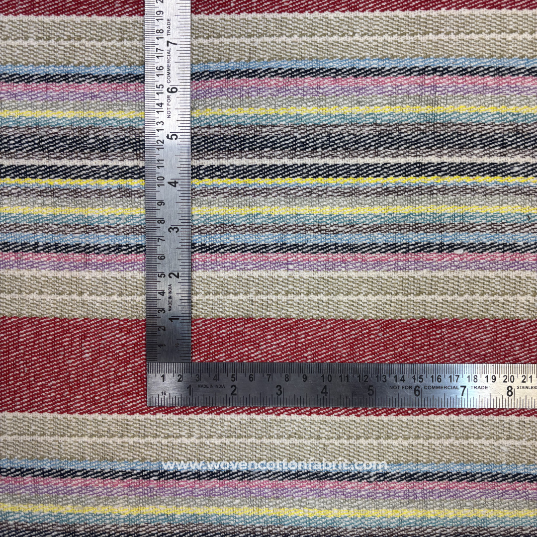 Multi-Color Striped Textured Cotton Handloom Fabric Per Meter
