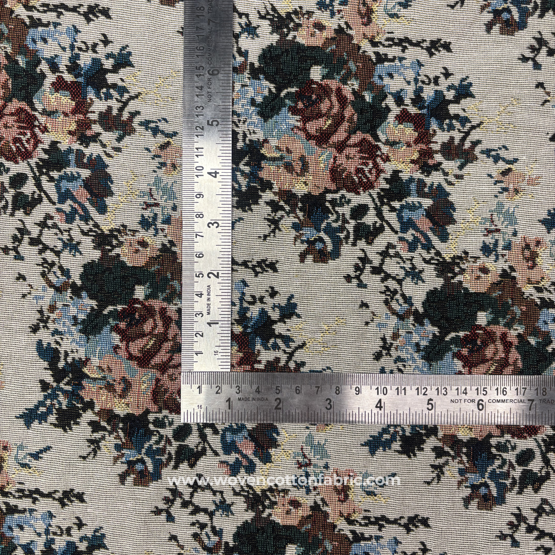 Vintage Gobelin Style Rose and Floral Tapestry Woven Cotton Fabric, Per Meter