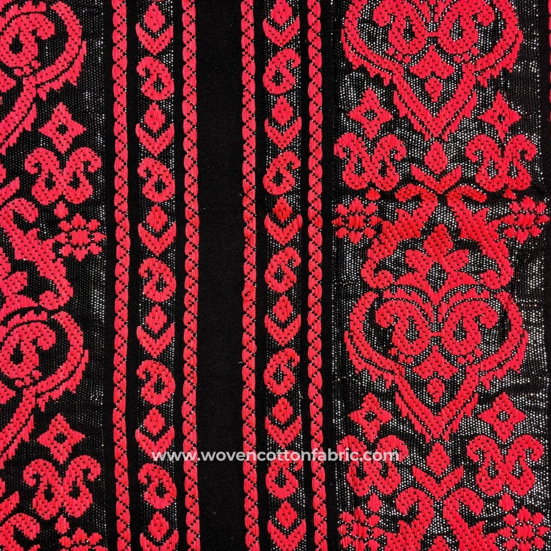 Regency Damark Red Cotton Jacquard Fabric, A4 Swatch