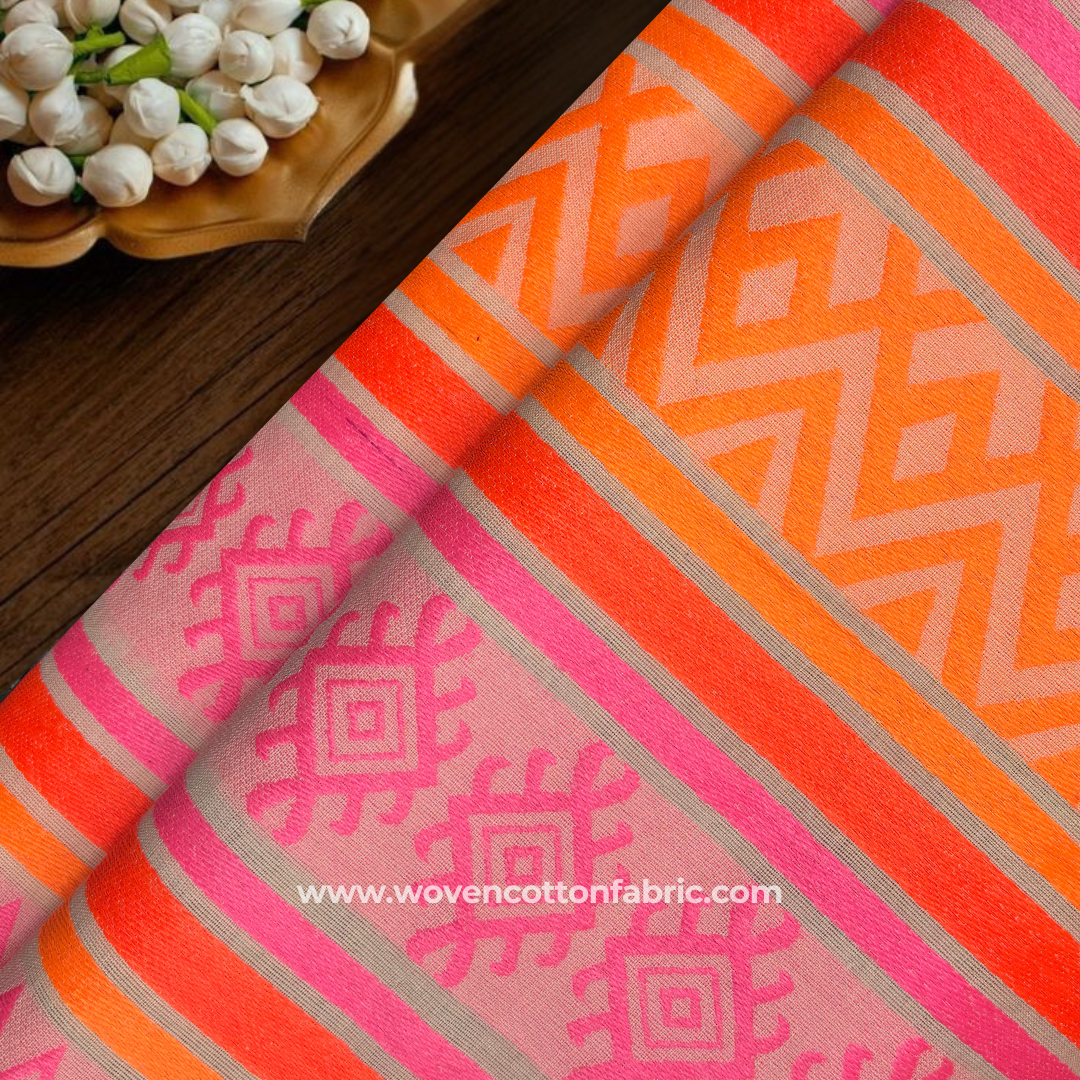 Rose Quartz and Mandarin Cotton Jacquard Fabric, Per Meter