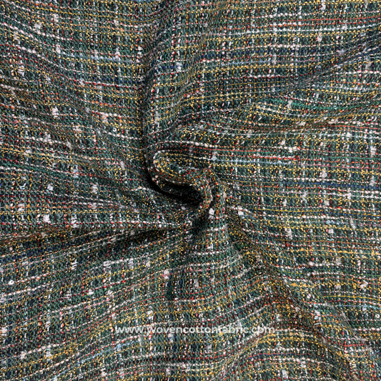 Deep Green Textured Tweed Fabric with Multi-Color Flecks Per Meter