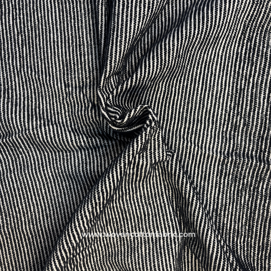 Classic Black and Off-White Micro Stripe Textured Jacquard Handloom Fabric Per Meter