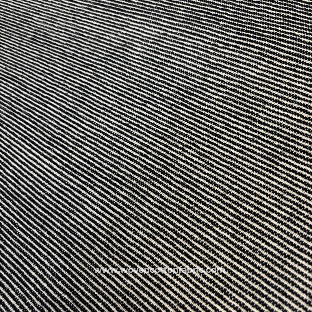 Classic Black and Off-White Micro Stripe Textured Jacquard Handloom Fabric Per Meter