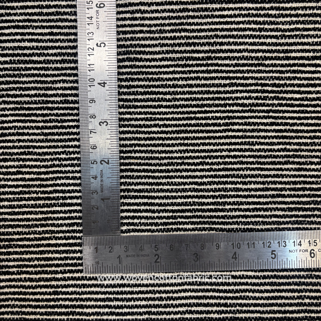 Classic Black and Off-White Micro Stripe Textured Jacquard Handloom Fabric Per Meter