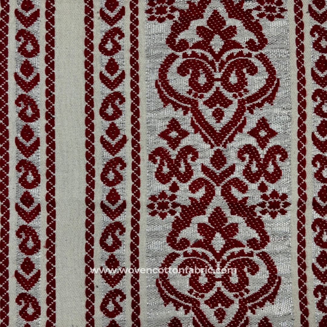 Regency Damark White Cotton Jacquard Fabric ,A4 Swatch