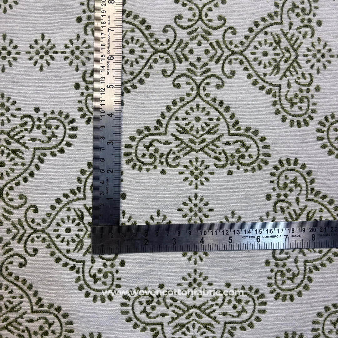 Olive Green Traditional Motif Cotton Handloom Fabric, Per Meter