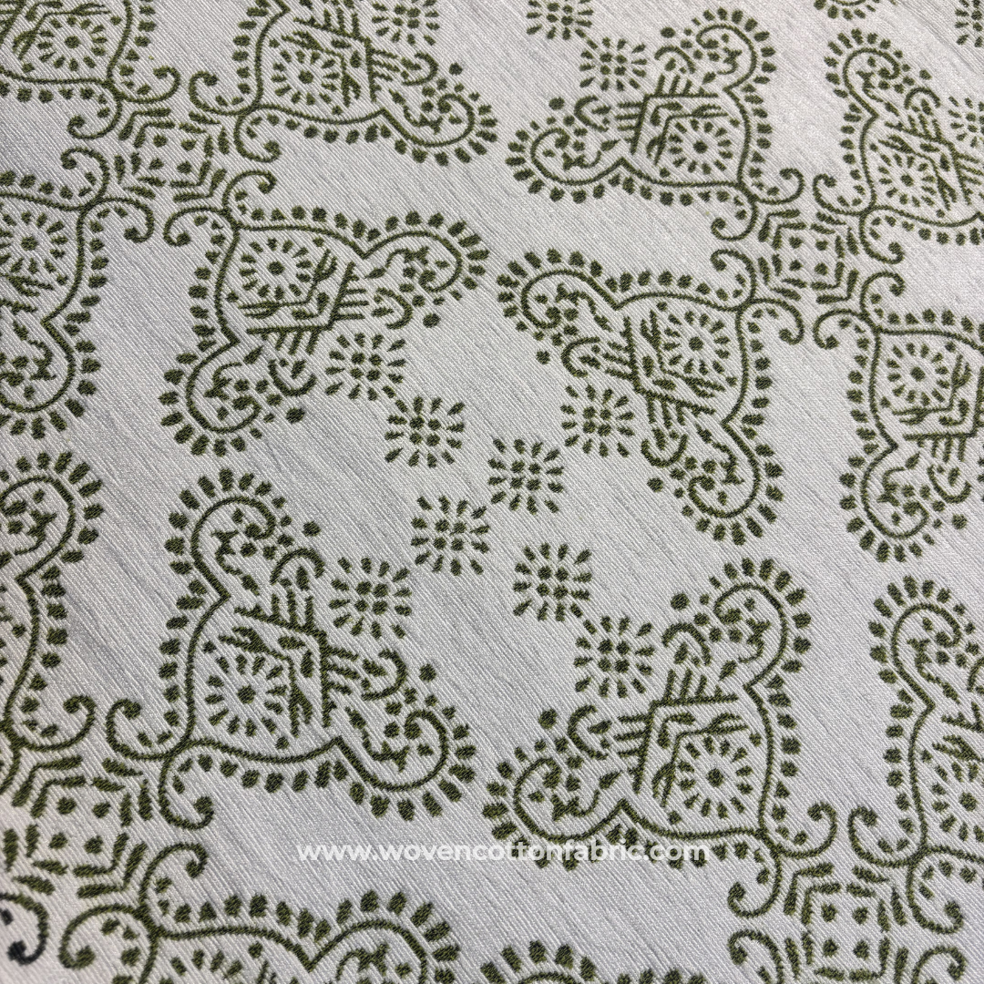 Olive Green Traditional Motif Cotton Handloom Fabric, Per Meter