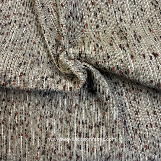 Brown and Beige Textured Slub Tweed Cotton Handloom Fabric, Per Meter
