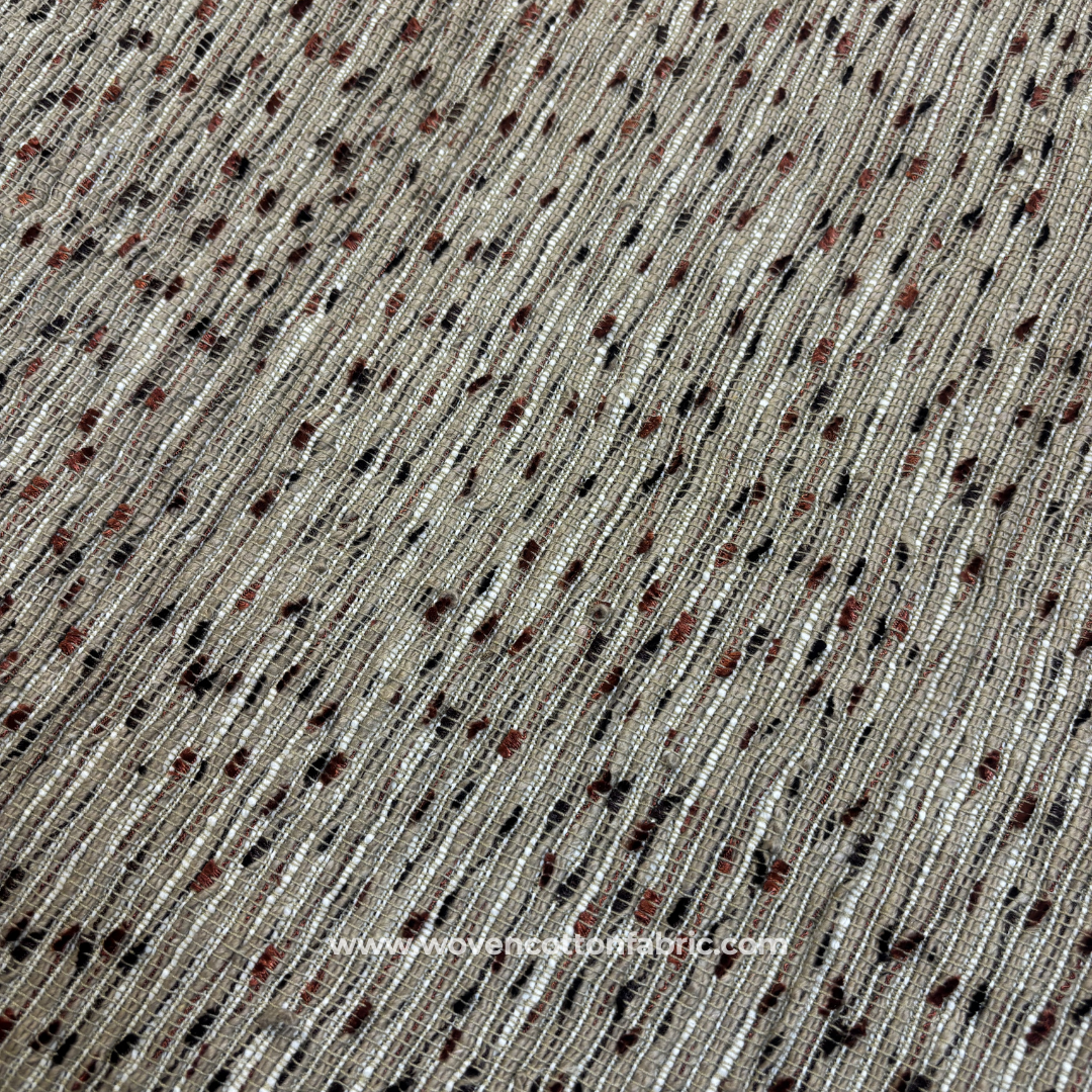 Brown and Beige Textured Slub Tweed Cotton Handloom Fabric, Per Meter