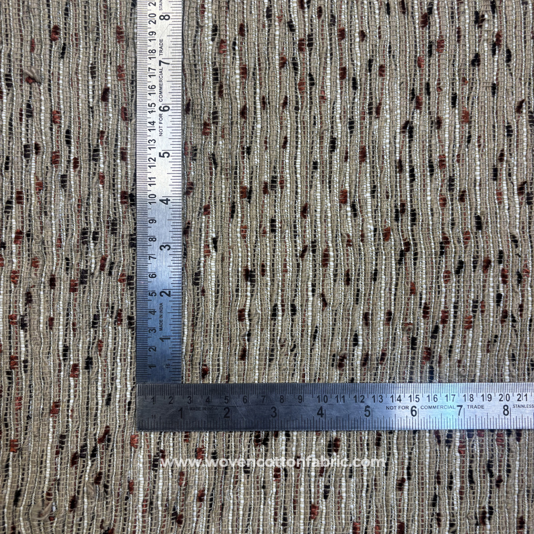 Brown and Beige Textured Slub Tweed Cotton Handloom Fabric, Per Meter