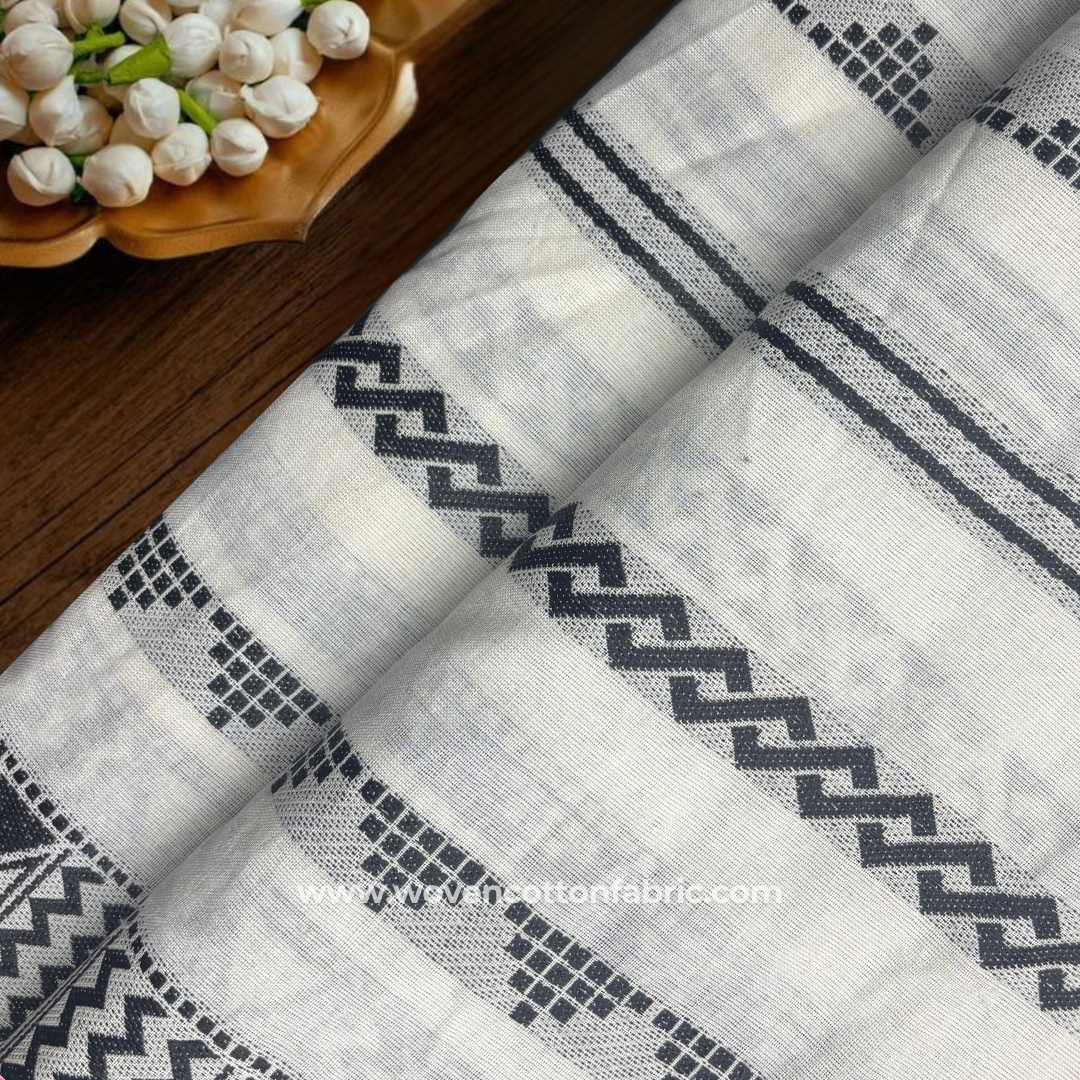 Monochrome Geometric Cotton Jacquard Fabric, Per Meter